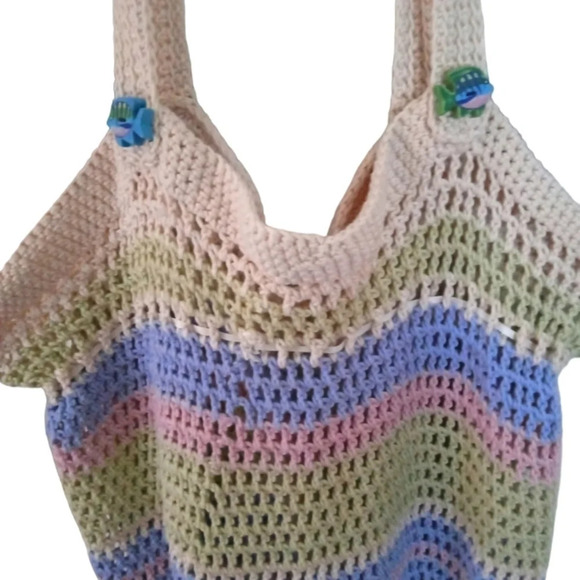 Handmade Very Cute Crochet Striped Fish Themed Beach Bag / Farmers Market Bag - Picture 5 of 6